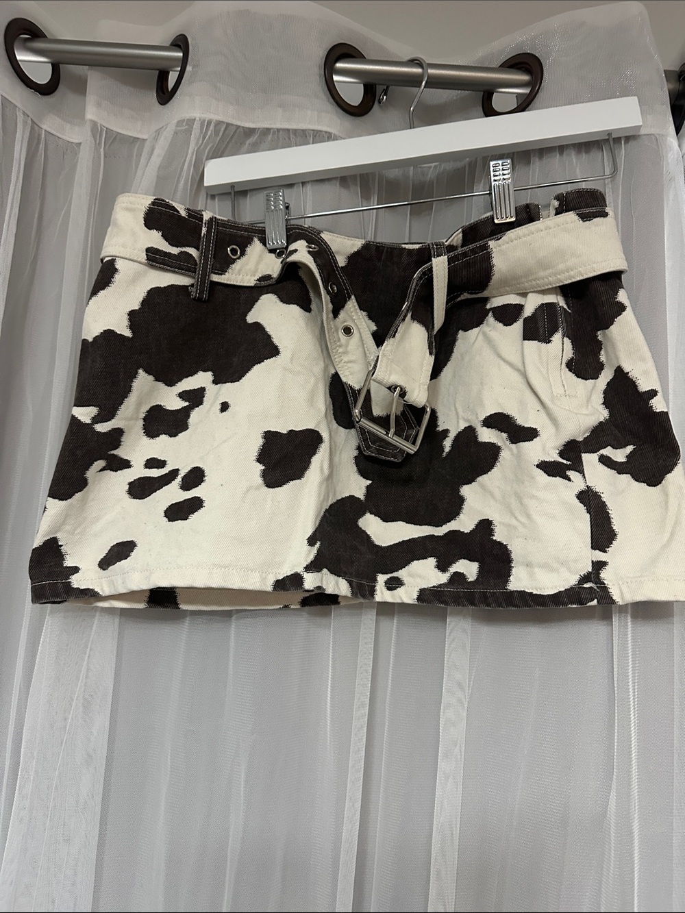 Windsor Cow Print Mini Skirt in Black and White